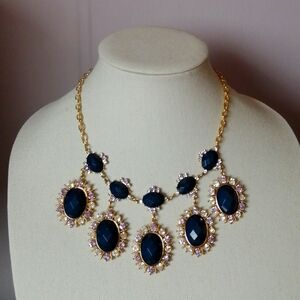 Cära NY Necklace Navy Teal Faceted Clear Lavender RhinestoneGold